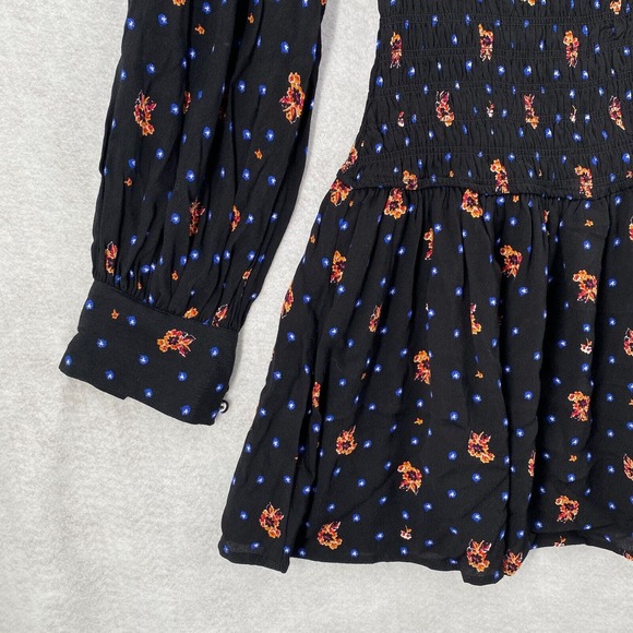 Free People Two Faces Mini Dress Womens XS Black Smocked Waist Balloon Sleeve - Picture 6 of 16